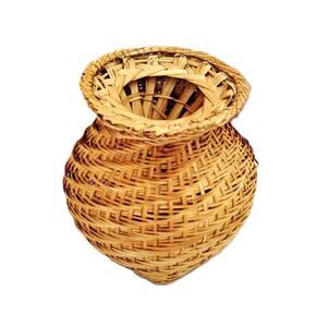 Vintage 70s 80s Thai Woven Bamboo Basket Vase